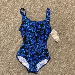 Shore Shapes Blue Floral One-Piece Women’s Swim Suit, NWT! Size 10